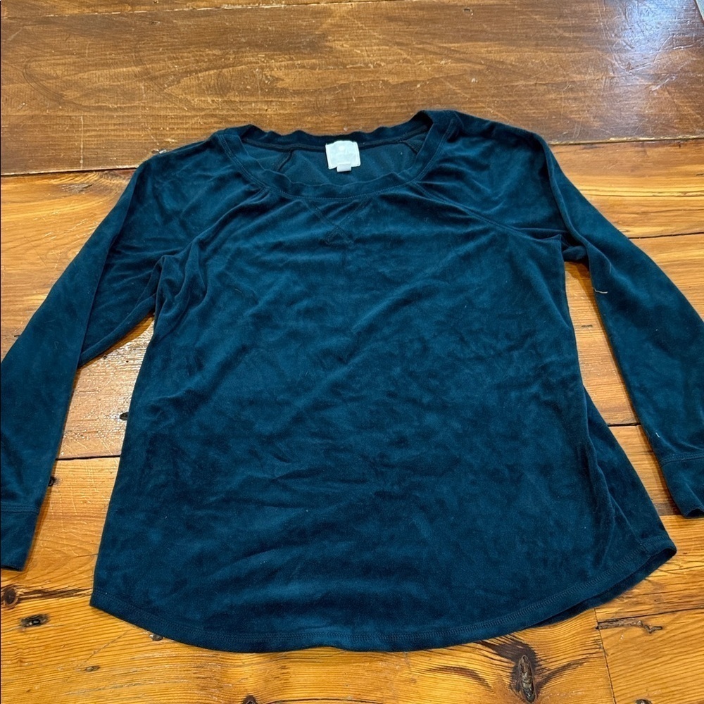 Sunday Dark Teal Green Women's Velour Sweater Top Short Size Medium